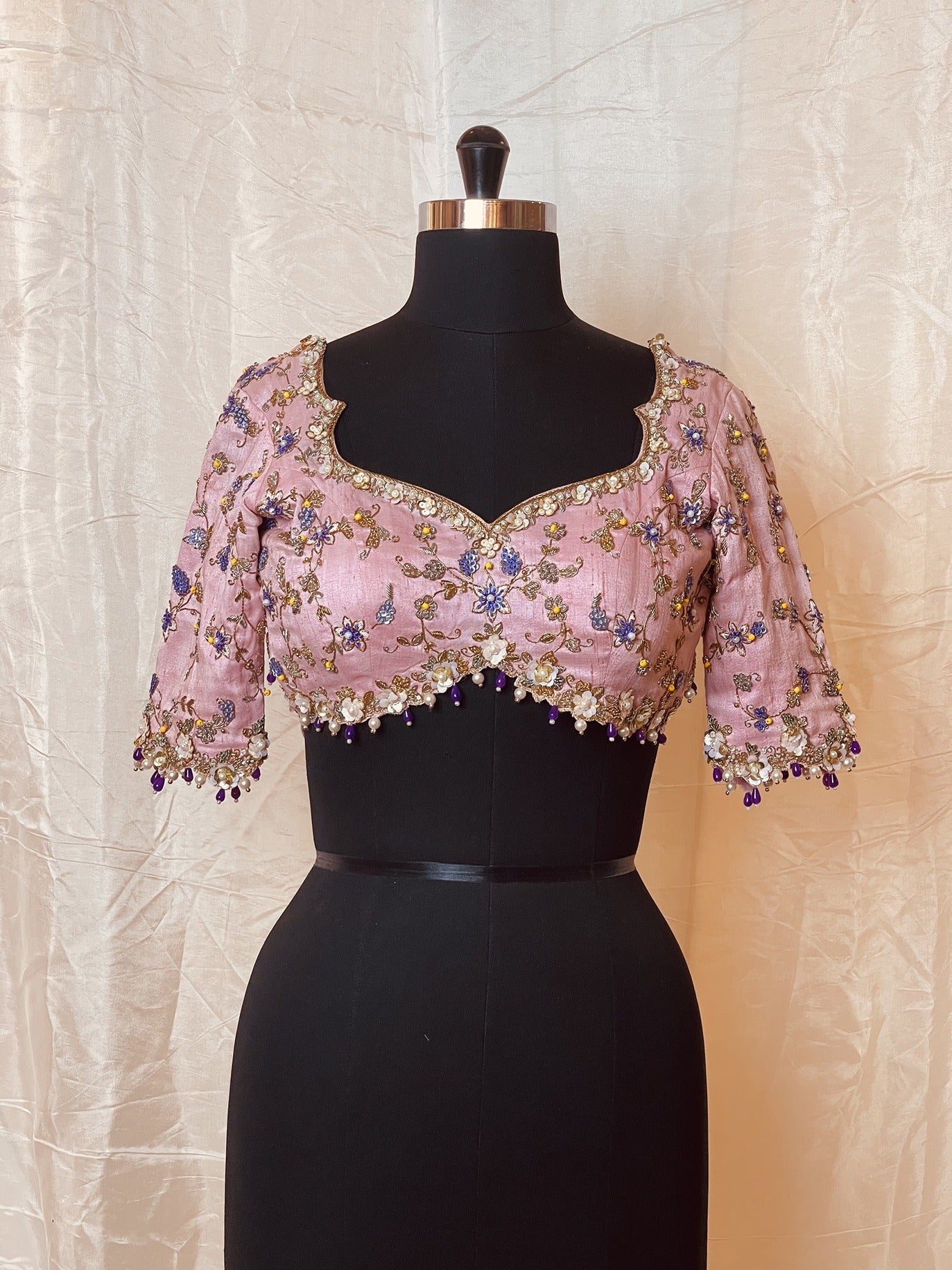 Sequin & french roses blouse