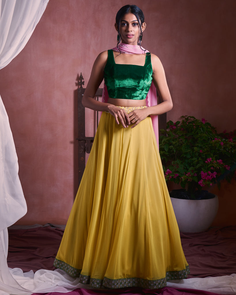 Lime Green Color Party Wear Silk Jacquard Lehenga & Blouse with Dupatt –  fashionnaari